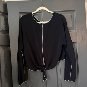 Babaton Black and White Contrast Tie-Front Blouse